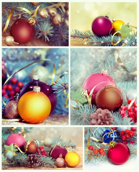 Kerstversiering collage. Nieuwjaar sieraad set. — Stockfoto