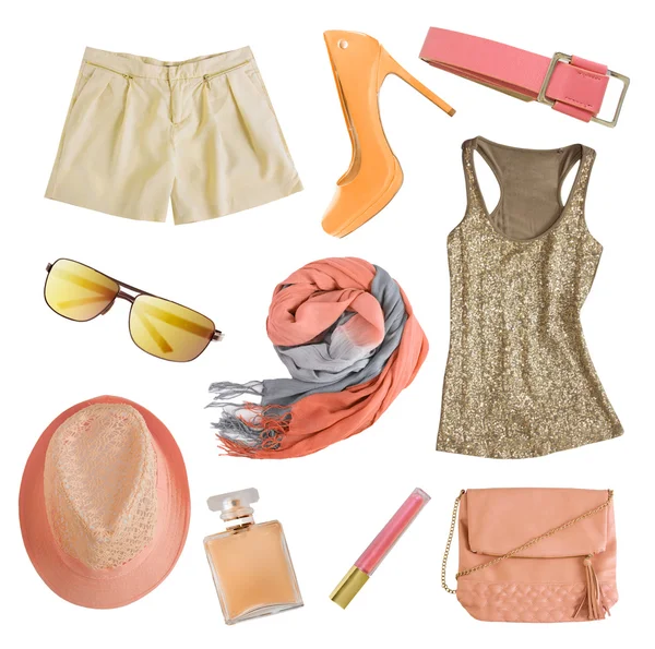 Soft colors female clothes and accessories isolated. — Stock Photo, Image