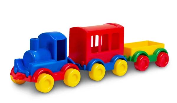 おもちゃのプラスチック列車白で隔離. — ストック写真