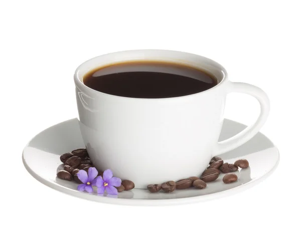 Coffee and small violets — Stock Photo, Image