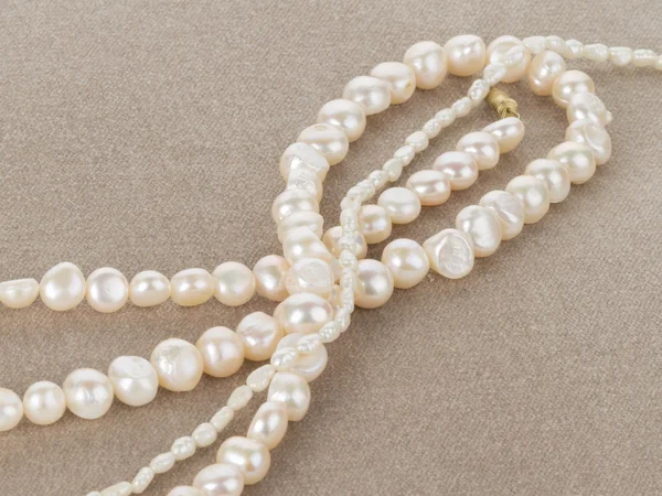 Beads of pearl on the soft velvet — Stock Photo, Image