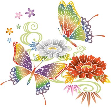 Okinawa 'nın geleneksel zanaatı Ryukyu Bingata tasarımı (kelebek)