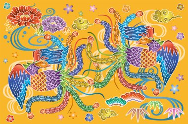 Geleneksel bir Okinawa zanaatı olan Ryukyu Bingata 'nın Phoenix tasarımı