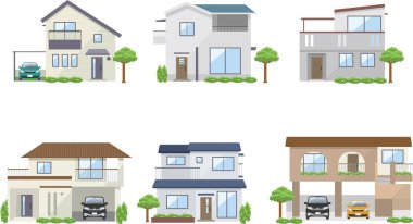 Two-story house image illustration set