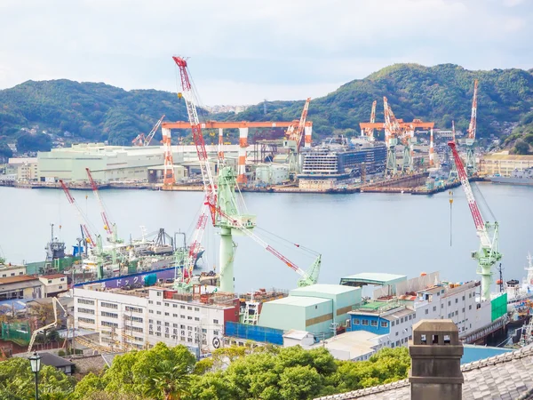 Veduta del porto di Nagasaki dal giardino glover . — Foto Stock