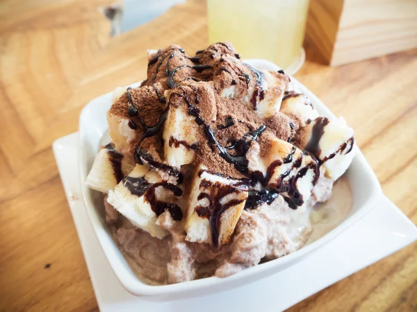 Delicious Iced cocoa blends with bread a summer dessert