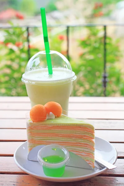 Melon crape cake dan jus melon — Stok Foto