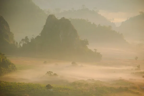 Morgondimman och moutains — Stockfoto