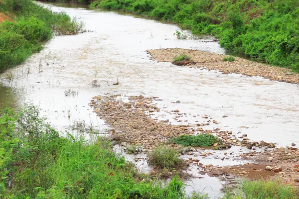 Natural water reservoir run almost dry — Stock Photo, Image