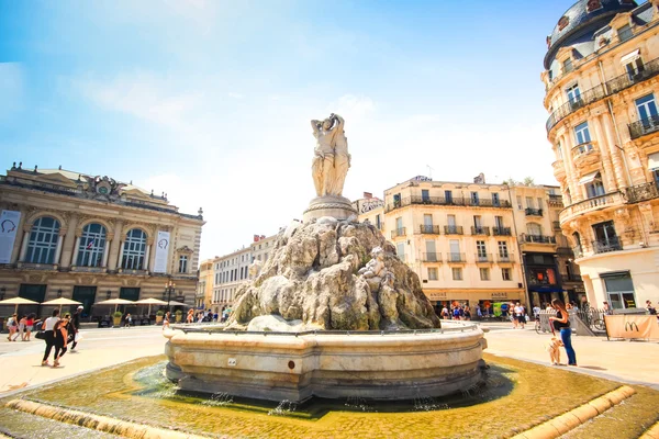 Architecture and fountain of Place de la Comedie, Montpellier, France
