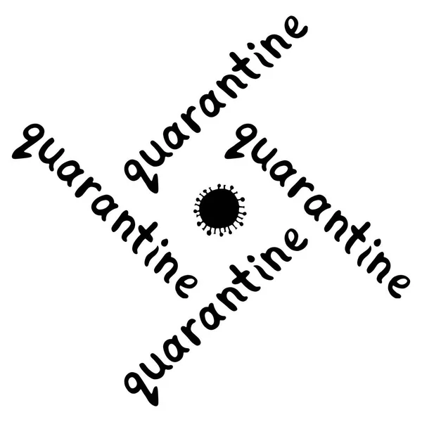 Logotipo Cuarentena Inscripción Icono Molécula Célula Del Virus Tema Del — Vector de stock