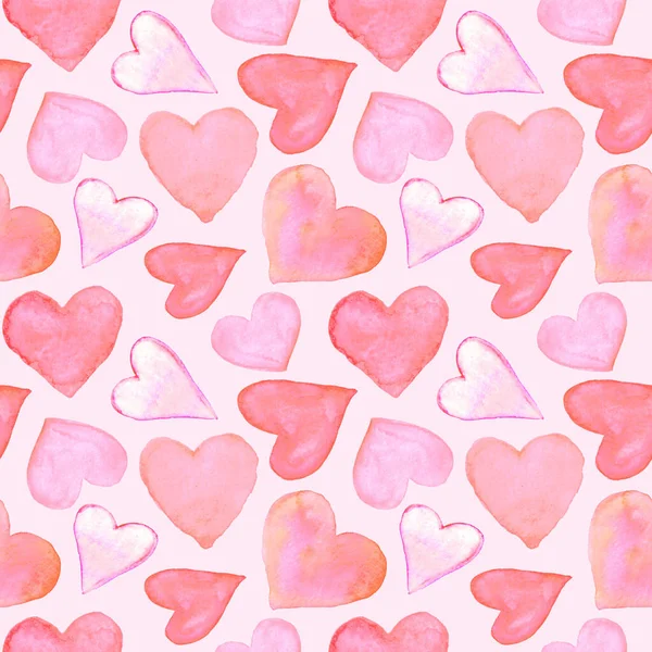 Patrón Sin Costuras Con Corazones Acuarela Amor Romántico Dibujado Mano —  Fotos de Stock