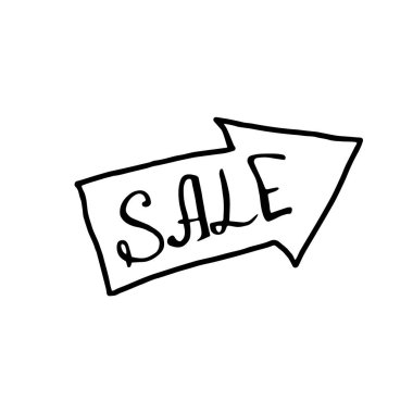 Satış işaretleyici okun vektör görüntüsü. Kara Cuma temalı Doodle tarzında el çizimi semboller ve tasarım öğeleri, alışveriş, indirimler.