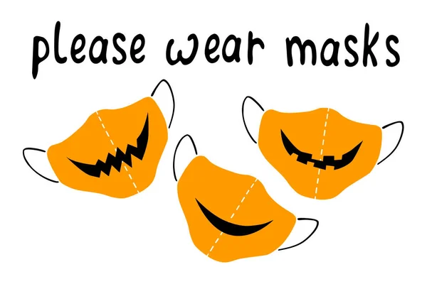 Por Favor Use Máscara Facial Cartaz Halloween Ilustração Simples Letras — Vetor de Stock