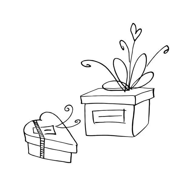 Doodle Tarzında Hediye Kutularının Çizimi Çizimi Noel Için Şenlikli Tasarım — Stok Vektör