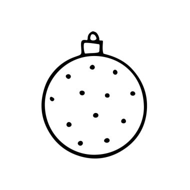 Vektör Noel çizgisi ağaç topu. Yeni yılın elementi ve xmas tasarımı karalama tarzında, izole edilmiş. Tebrik kartları, takvimler, baskılar, çocuk boyama kitabı için basit el çizimi çizimi.