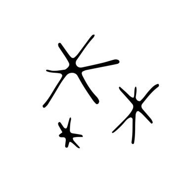 Siyah kar taneleri beyaz arka planda izole edilmiş. Çizgi, karalama, el çizimi. Xmas, Yeni Yıl, tasarım ve ikonların kış unsurları. Basit vektör illüstrasyonu.