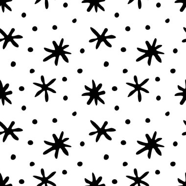 Elle çizilmiş kar tanelerinin karalama tarzında kusursuz bir şekli var. Kış, Noel, yeni yıl geçmişi ve dokusu. Kar ve gece gökyüzü.