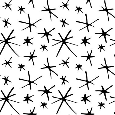 Elle çizilmiş kar tanelerinin karalama tarzında kusursuz bir şekli var. Kış, Noel, yeni yıl geçmişi ve dokusu. Kar ve gece gökyüzü.