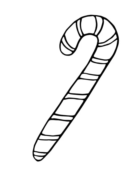 Векторная Иллюстрация Конфетной Трости Lollipop Стиле Doodle Черный Контур Руки — стоковый вектор