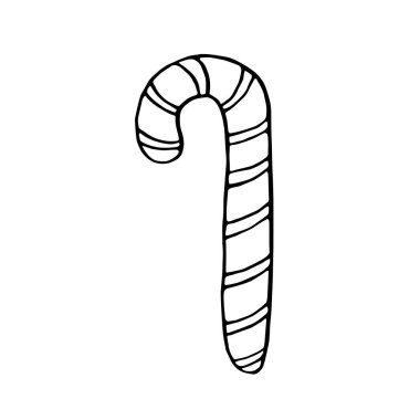 Çubuk şekerin vektör çizimi, Doodle stili lolipop. İzole edilmiş beyaz arka planda elle çizilmiş siyah bir çizgi. Xmas tasarımı, davetiyeler yeni yıl tatili, mutlu Noeller, tebrik kartları..