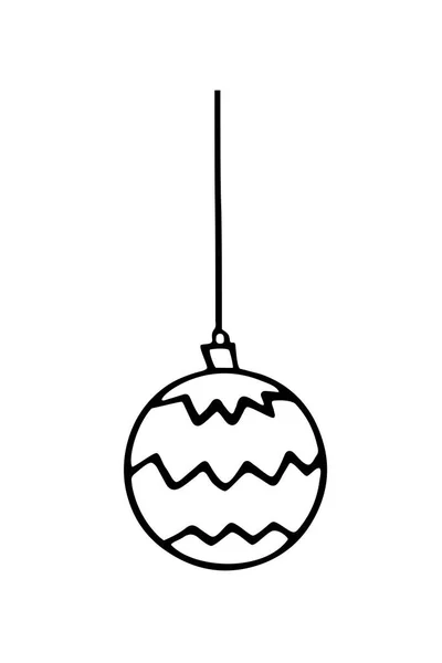 Vector Outline Christmas Ball Hanging String Element New Year Xmas — Stock Vector