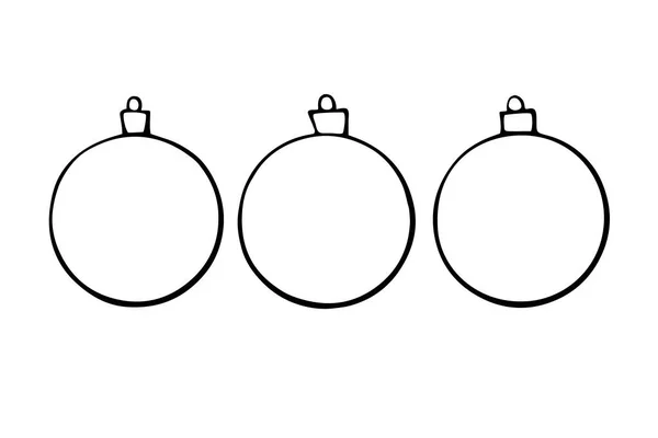 Set Vector Hand Drawn Contours Shape Christmas Tree Balls Coloring — Stock Vector