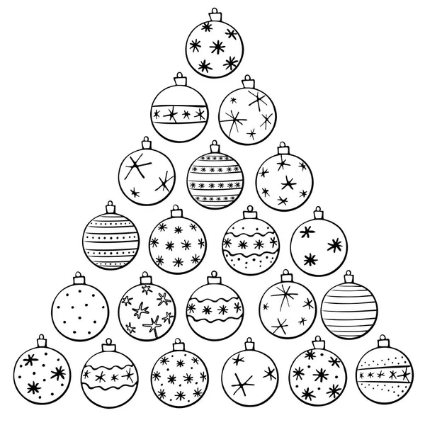 Noel Ağacı Toplarının Vektör Üçgeni Boyama Kitabı Tebrik Kartları Takvimler — Stok Vektör