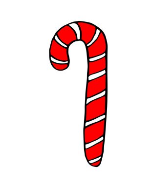 Çubuk şekerin vektör çizimi, Doodle stili lolipop. İzole edilmiş beyaz arka planda elle çizilmiş siyah bir çizgi. Xmas tasarımı, davetiyeler yeni yıl tatili, mutlu Noeller, tebrik kartları..