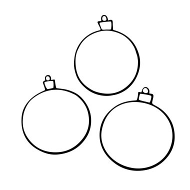 Yılbaşı ve yılbaşı tatillerinde boyamak için çizilmiş bir dizi vektör el çizimi ve noel ağacı topları. Çocukların yaratıcılığı için şablon.