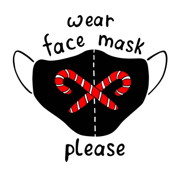 医療用フェイスマスクを着用してください フラットスタイルでシンプルなイラストとレタリングとベクトル冬のクリスマスポスター クリスマス休暇中のCovid 19コロナウイルス感染のリスクを低減するための措置 — ストックベクタ
