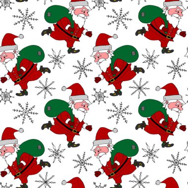 Noel Baba 'da kusursuz bir düzen var. Yeni yıl Xmas geçmişleri ve dokuları. Tebrik kartları, paket kâğıdı, ambalaj, çocuklar için tekstil, kumaş, parmak izi..
