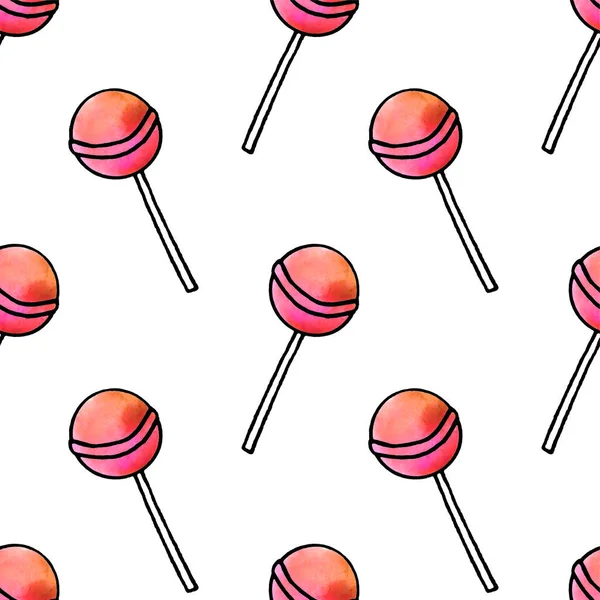 Seamless Pattern Watercolor Hand Drawn Lollipops Trendy Cute Fun Backgrounds — Stock Photo, Image