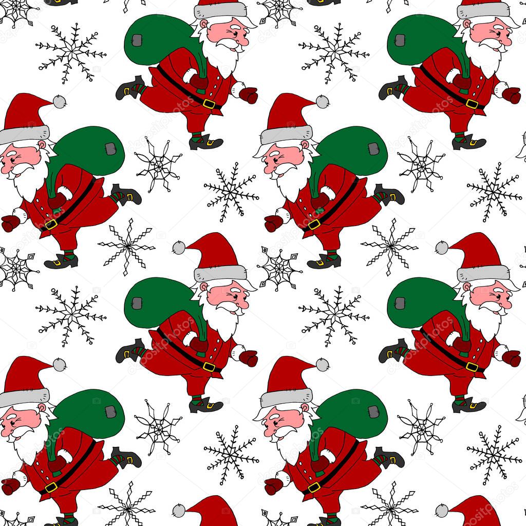 Christmas Seamless pattern with Santa Claus. New year Xmas backgrounds and textures. For greeting cards, wrap paper, packaging, kids textile, fabric, prints.