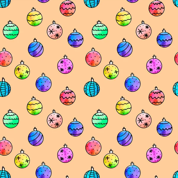 Naadloos Patroon Met Aquarel Kerstballen Nieuwjaar Kerst Achtergronden Texturen Voor — Stockfoto