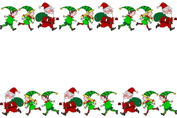 Achtergrond Lijst Rand Van Kerstman Leuke Kleine Kerstelfjes Horizontale Boven — Stockfoto