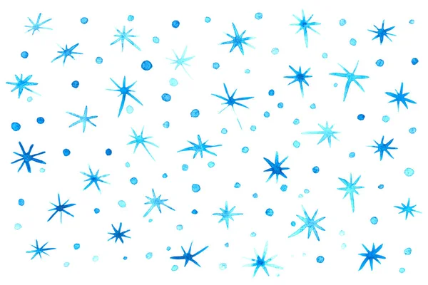Fundo Aquarela Abstrato Com Flocos Neve Simples Mão Desenhada Neve — Fotografia de Stock