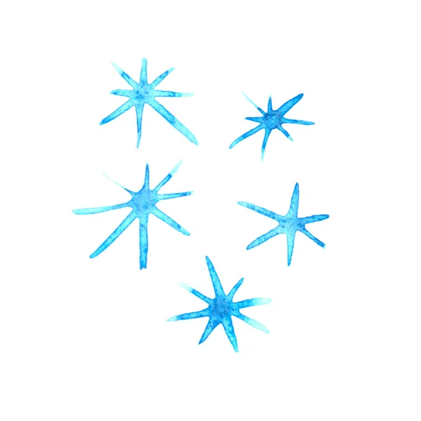 Set Fulgi Zăpadă Simpli Acuarelă Ilustrație Simplă Desenată Manual Stil — Fotografie, imagine de stoc