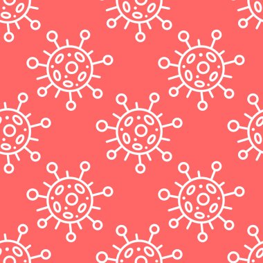Moleküllerin kusursuz deseni, virüs hücreleri, bakteriler. Salgın, salgın covid-19. Karantina koronavirüsü konsepti, aşı. Taslak çizim biçimi izole edilmiş vektör el arkaplanı.