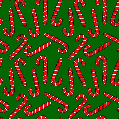 Kırmızı baston şekerler, şekerler, lolipoplar. Elle çizilmiş yeni yıl ve Noel özgeçmişi ve dokusu. Tebrik kartları, ambalaj kağıdı, ambalaj, kumaş, takvimler, baskılar için.