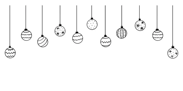 Kerst Nieuwjaar Achtergrond Met Opknoping Eenvoudige Omtrek Kerstballen Geïsoleerd Met — Stockvector