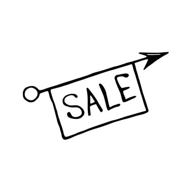 Satış işaretleyici okun vektör görüntüsü. Kara Cuma temalı Doodle tarzında el çizimi semboller ve tasarım öğeleri, alışveriş, indirimler.