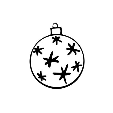 Vektör Noel çizgisi ağaç topu. Yeni yılın elementi ve xmas tasarımı karalama tarzında, izole edilmiş. Tebrik kartları, takvimler, baskılar, çocuk boyama kitabı için basit el çizimi çizimi.