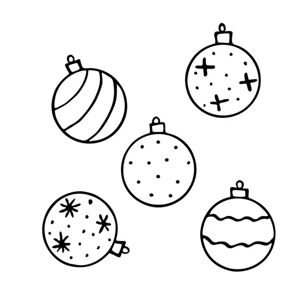 Set Vector Christmas Outline Tree Balls Elements New Year Xmas — Stock Vector
