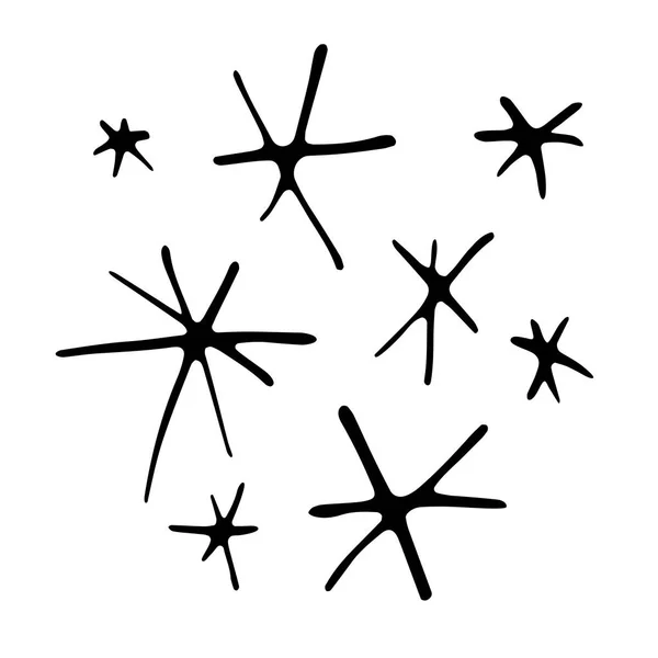 Set Von Schwarzen Schneeflocken Isoliert Auf Weißem Hintergrund Linienkunst Kritzelei — Stockvektor