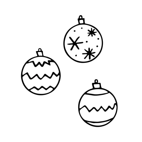 Набор Векторных Рождественских Шаров Элементы Новогоднего Рождественского Дизайна Стиле Каракулей — стоковый вектор