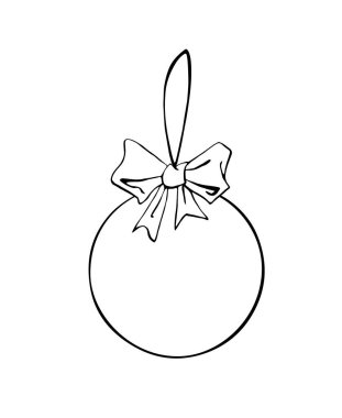 Yılbaşı ve yılbaşı tatillerinde boyama için yaylı Noel ağacı topunun şeklini ve şeklini çizdi. Çocukların yaratıcılığı için şablon.