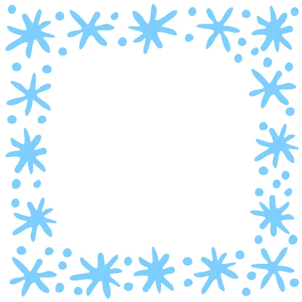 Marco Vectorial Invierno Copos Nieve Azules Primitivos Simples Frontera Dibujada — Archivo Imágenes Vectoriales