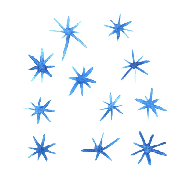 Set Simple Watercolor Snowflakes Simple Hand Drawn Illustration Doodle Primitive — Stock Photo, Image