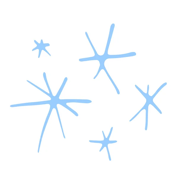 Набор Голубых Снежинок Изолирован Белом Фоне Линейное Искусство Каракули Ручная — стоковый вектор